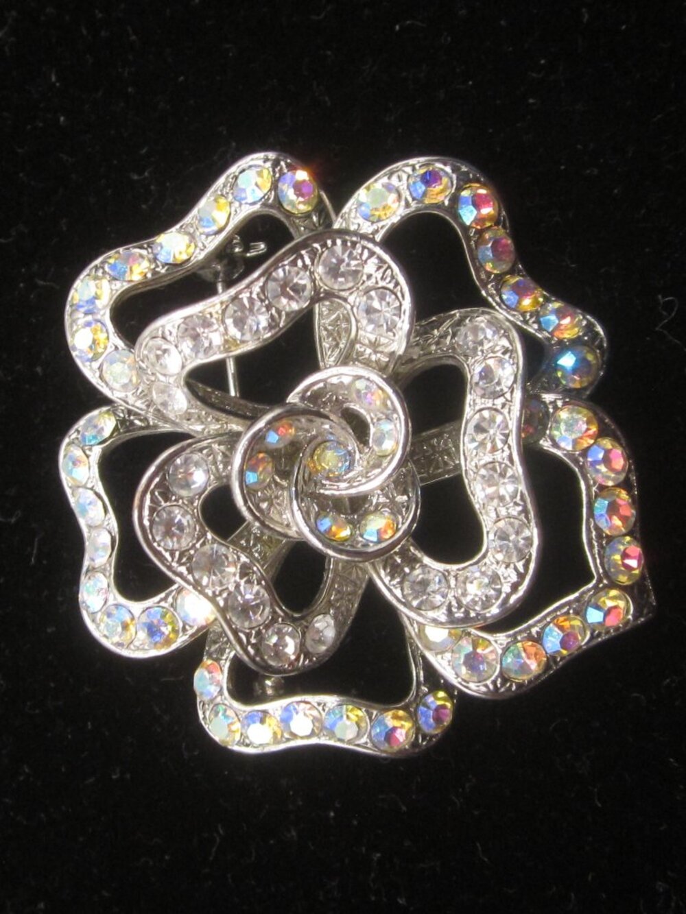 AB Rhinestone Floral Brooch
